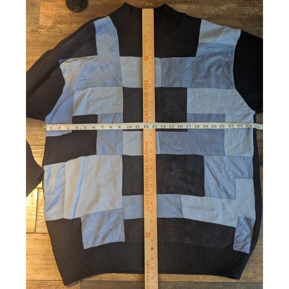 Vintage DISS Mens Blue Black Patchwork Mock Neck Sweater XXL - Picture 4 of 5